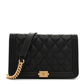 CHANEL Caviar Quilted Boy Wallet On Chain WOC Black