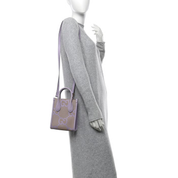 GUCCI Monogram Jumbo GG Textured Dollar Calfskin Mini Tote Bag Beige Lapis
