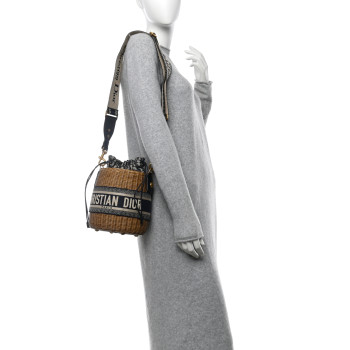 CHRISTIAN DIOR Wicker Oblique Drawstring Bucket Bag Blue