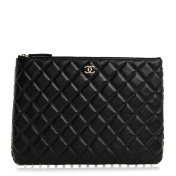 CHANEL Calfskin Quilted Pearl Medium Cosmetic Case Black