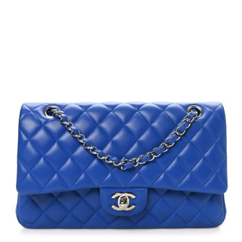 CHANEL Lambskin Quilted Medium Double Flap Blue
