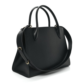 PRADA Saffiano Cuir Calfskin Medium Monochrome Top Handle Tote Black