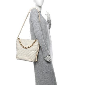 CHANEL Crumpled Calfskin En Vogue Rope Hobo Bag White