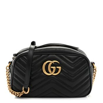 GUCCI Calfskin Matelasse Small GG Marmont Chain Shoulder Bag Black