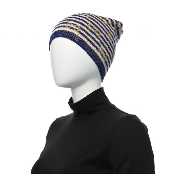 GUCCI Cotton Monogram Jumbo GG Beanie Hat S Navy Ivory