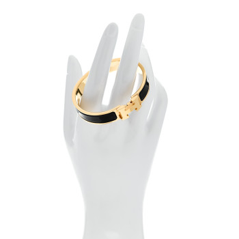 HERMES Enamel Narrow Clic Clac H Bracelet PM Black
