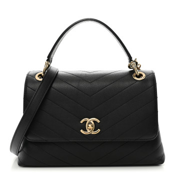 CHANEL Grained Calfskin Small Chevron Chic Top Handle Flap Black