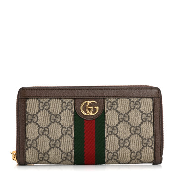 GUCCI GG Supreme Monogram Web Ophidia Zip Around Wallet Brown