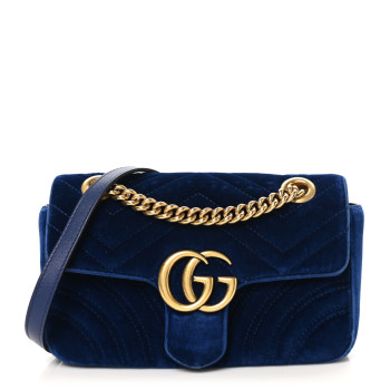 GUCCI Velvet Matelasse Mini GG Marmont Shoulder Bag Cobalt Blue
