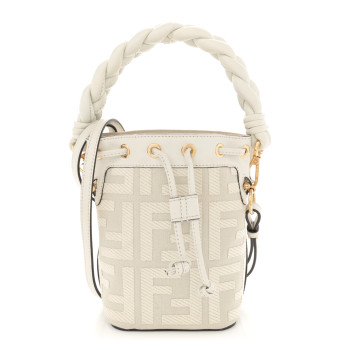 FENDI Canvas Nappa F is Fendi FF Embroidered Mini Mon Tresor Bucket Bag White Ice