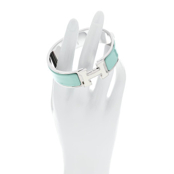 HERMES Enamel Wide Clic Clac H Bracelet GM Lagon White