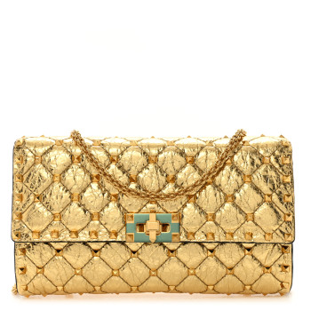 VALENTINO GARAVANI Metallic Wrinkled Lambskin Rockstud Spike Wallet on Chain Mekong