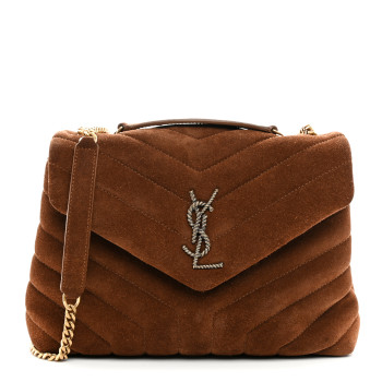 SAINT LAURENT Suede Calfskin Y Quilted Rope Monogram Small Loulou Chain Satchel Vintage Cork