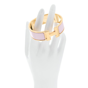 HERMES Enamel Wide Clic Clac H Bracelet GM Rose Dragee