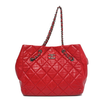 CHANEL Caviar Quilted Large Cells Shopping Tote Red