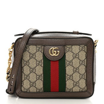 GUCCI GG Supreme Monogram Mini Ophidia Top Handle Shoulder Bag Brown