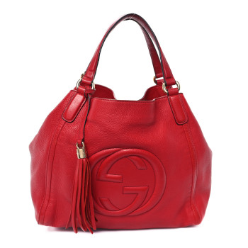 GUCCI Pebbled Calfskin Medium Soho Shoulder Bag Tabasco Red