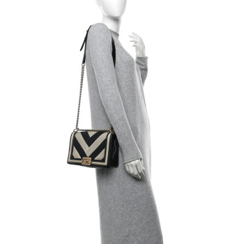 CHANEL Metallic Calfskin Pleated Medium Boy In Rome Flap Black Gold