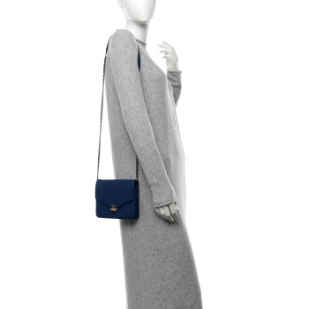CHANEL Grained Calfskin Quilted Cuba Square Wallet On Chain WOC Blue