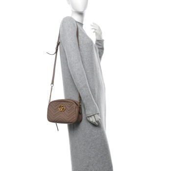 GUCCI Calfskin Matelasse Small GG Marmont Chain Shoulder Bag Porcelain Rose