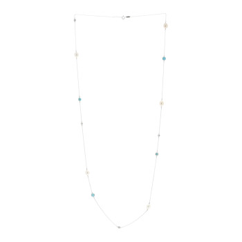 TIFFANY Sterling Silver Diamond Pearl Turquoise Elsa Peretti Color By The Yard Sprinkle Necklace