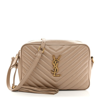SAINT LAURENT Calfskin Matelasse Monogram Lou Camera Bag Nude Powder