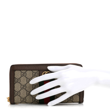 GUCCI GG Supreme Monogram Web Ophidia Zip Around Wallet Brown