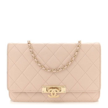 CHANEL Caviar Quilted Golden Class Wallet On Chain WOC Light Beige