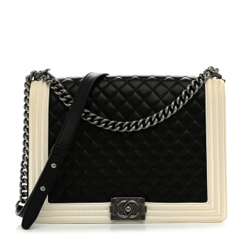 CHANEL Lambskin Quilted Large Boy Flap Black White