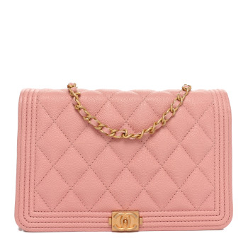 CHANEL Caviar Quilted Boy Wallet On Chain WOC Pink