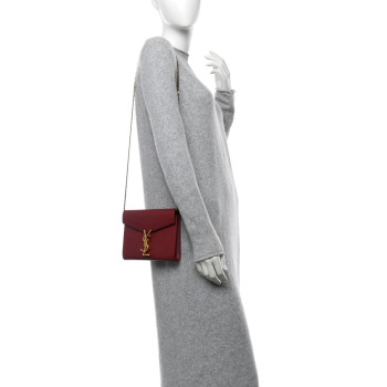 SAINT LAURENT Grain De Poudre Monogram Cassandra Chain Wallet Opyum Red