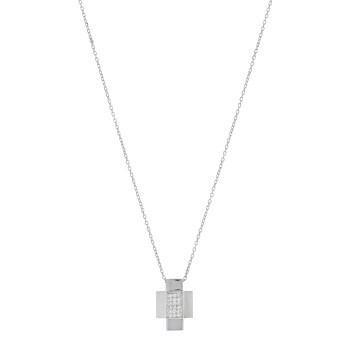 GUCCI 18K White Gold Diamond Wide Cross Pendant Necklace