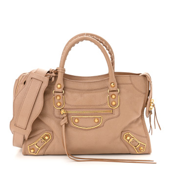 BALENCIAGA Chevre Gold Metallic Edge Hardware S City Rose Des Sables