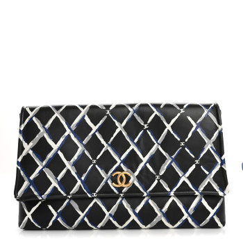 CHANEL Lambskin Printed Quilt Flap Clutch Black White