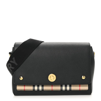 BURBERRY Grainy Calfskin Vintage Check Note Crossbody Bag Black