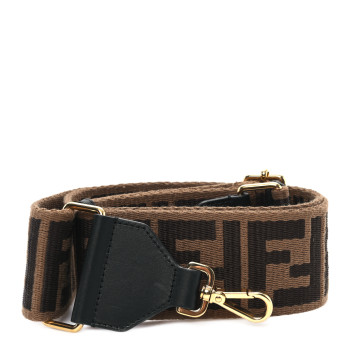 FENDI Jacquard Ribbon Vitello King FF Adjustable Strap You Fango Marrone Black
