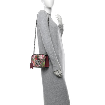 GUCCI GG Supreme Monogram Blooms Small Padlock Shoulder Bag Beige Multicolor Dry Rose