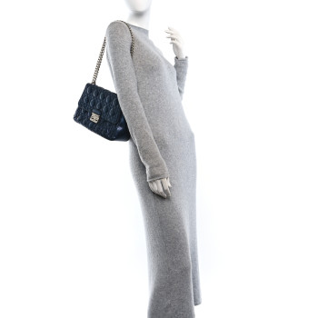 CHRISTIAN DIOR Metallic Calfskin Large Miss Dior Flap Marine