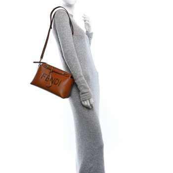 FENDI Vitello King Logo Embossed Medium By The Way Boston Bag Cuoio