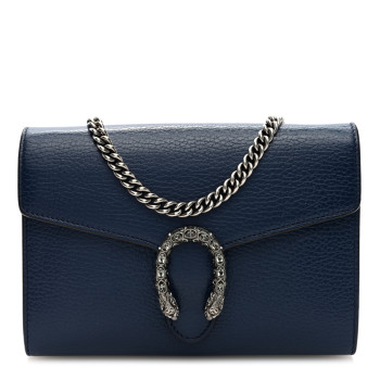 GUCCI Dollar Calfskin Crystal Mini Dionysus Chain Wallet Blue Agata Black Diamond