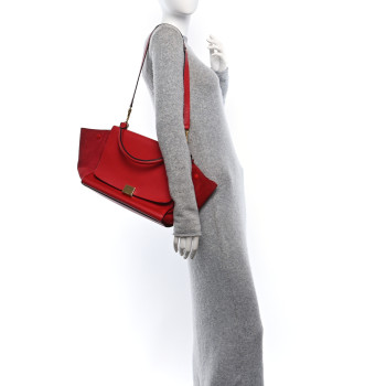 CELINE Drummed Calfskin Suede Medium Trapeze Vermillion