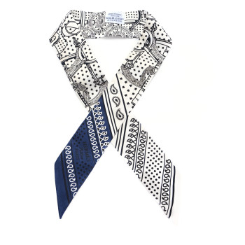 HERMES Silk Eperon d'Or Cut Twilly White Marine Black
