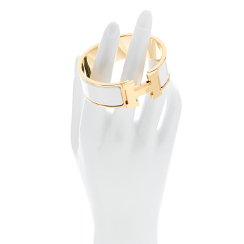 HERMES Enamel Wide Clic Clac H Bracelet PM White