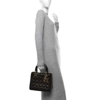 CHRISTIAN DIOR Patent Cannage Medium Lady Dior Dark Brown