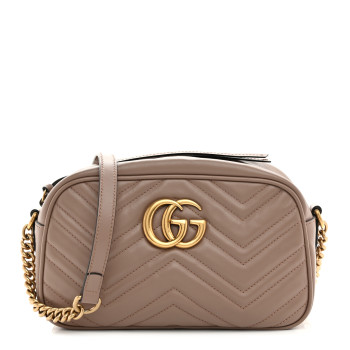 GUCCI Calfskin Matelasse Small GG Marmont Chain Shoulder Bag Porcelain Rose