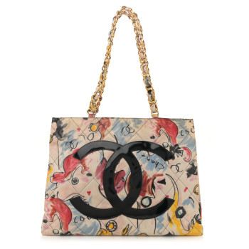 CHANEL Coated Canvas XL Graffitim Tote Beige