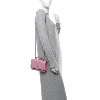 CHANEL Shiny Caviar Quilted Pick Me Up Wallet On Chain WOC Pink