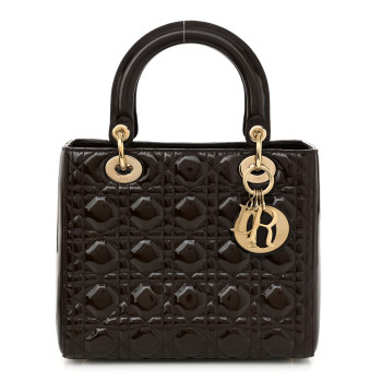 CHRISTIAN DIOR Patent Cannage Medium Lady Dior Dark Brown