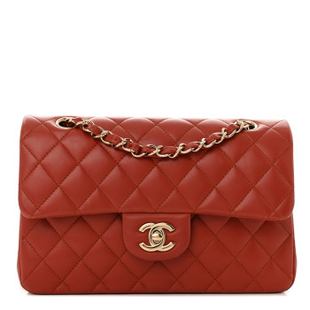 CHANEL Lambskin Quilted Small Double Flap Red