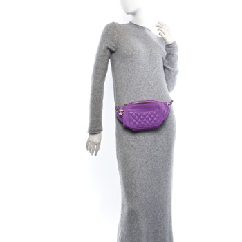CHANEL Lambskin Quilted Waist Belt Bag Purple